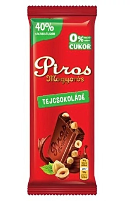 Piros Mogyorós Diabetikus Tejcsokoládé Egészmogyoróval Hozzáadott Cukor Nélkül 80g