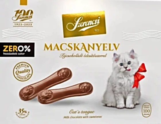 Szerencsi Zéró Minőségi Tejcsokoládé Macskanyelv Édesítőszerrel 100g