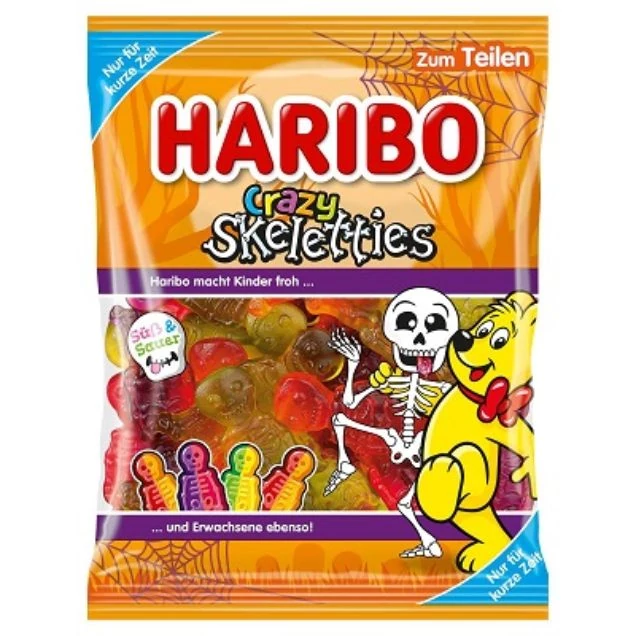 Haribo Crazzy Skeletties Csontvázalakú Édes és Savanyú Gumicukor 160g