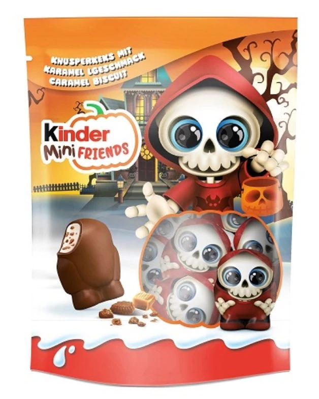 Kinder Halloween Mini Friends Tejcsokoládé Szeletek Karamellízű Morzsadarabokkal (Csontváz ) 122g