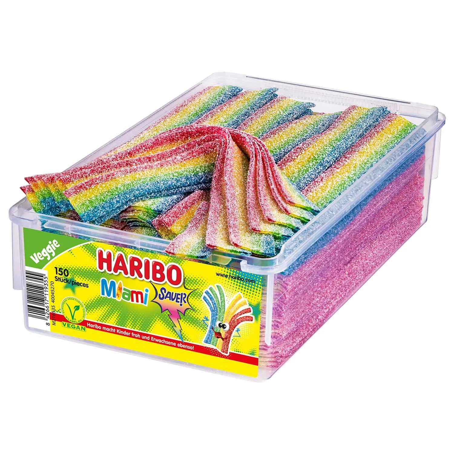 Haribo Vegan Miami Savanyú Vegyes Gyümölcs Ízű Szíj 1125g(150db)