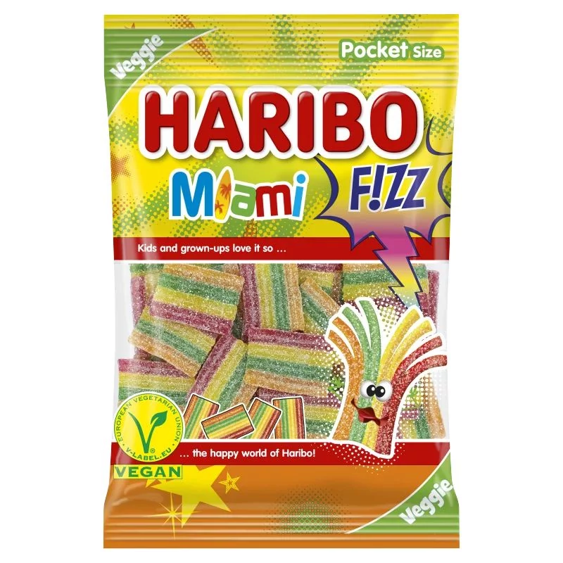 Haribo Vegan Miami Fízz Savanyú Vegyes Gyümölcs Ízű Gumicukor 85g