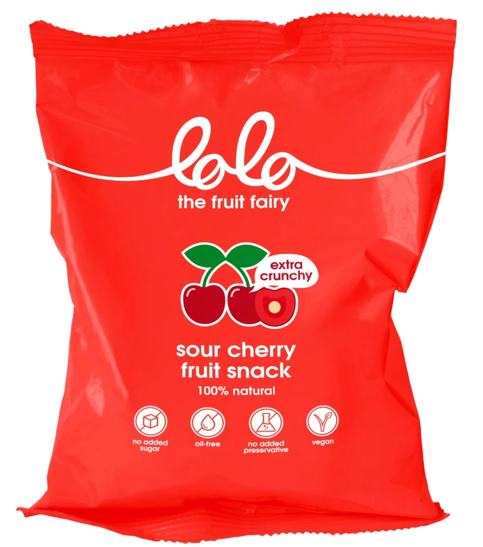 Lolo Vegán Extra Crunchy Sour Cherry Snack Hozzáadott Cukor Nélkül 25g