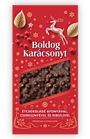 Boldog Karácsonyt Prémium Étcsokoládé Áfonyával, Cseresznyével és Ribizlivel 100g