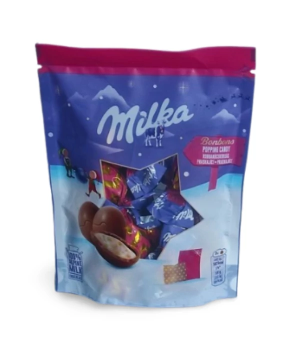 Milka Karácsonyi Tejkrémmel Töltött Robbanócukorkás Tejcsokoládé Golyók 86g