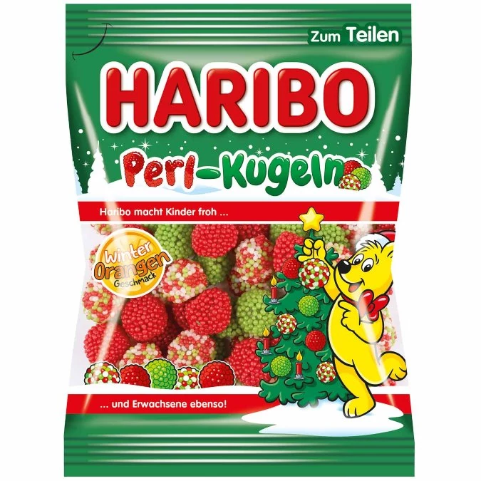 Haribo Karácsonyi Gyöngy Golyó Zselécukorka Dekorációs Cukorkával 200g