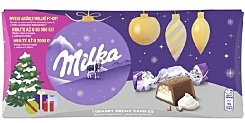 Milka Alpesi Tejcsokoládé Szaloncukor Joghurtízű Krémtöltelékkel 255g
