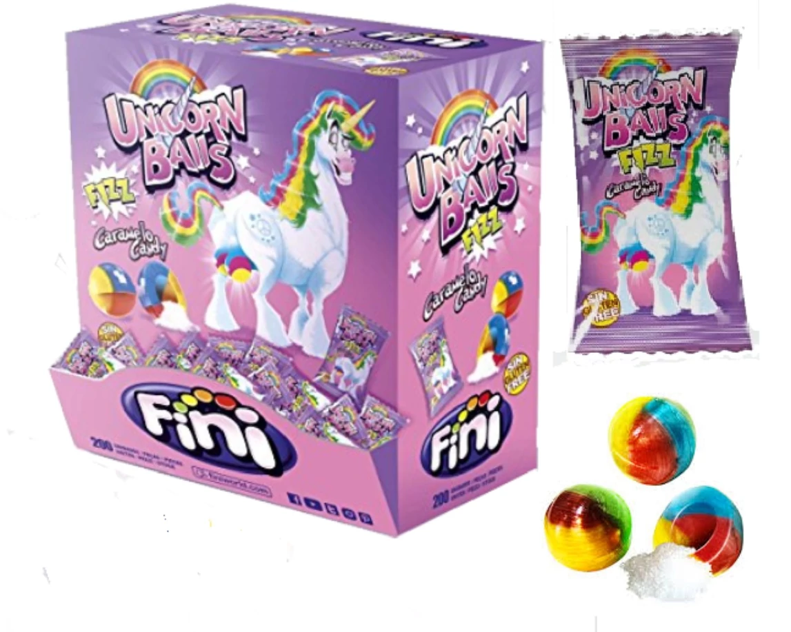 Fini Unicorn Balls Vegyes Gyümölcs Ízű Keménycukor Savanyú Porral Töltve 1000g (200db*5g)