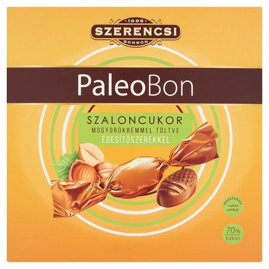 Szerencsi PaleoBon Étcsokoládé Szaloncukor Mogyorókrémmel Töltve, Édesítőszerekkel 250 g