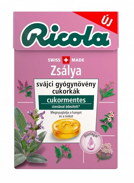 Ricola Zsálya Gyógynövényes Cukormentes Cukorka C-vitaminnal 40g