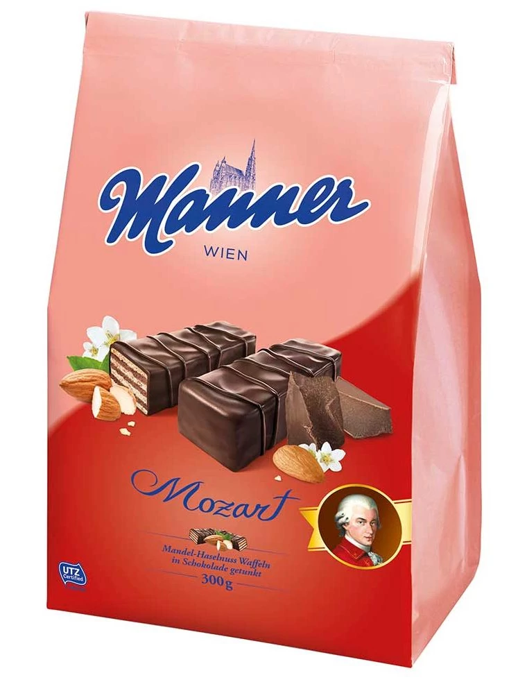 Manner Mozart Étcsokokoládéba Mártott, Mogyorós Krémmel Töltött Ropogós Ostyaszeletek 300g